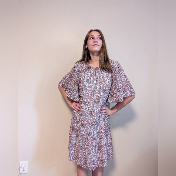 LOFT Purple Floral Eyelet Dress - Picture 1 of 7